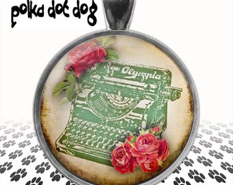 Paperback Writer -- Bohemian Style Typewriter Large Glass-Covered Pendant