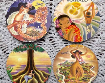 Hawaii Hula Posters Mousepad Coaster Set