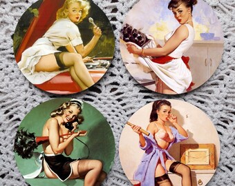 Hot Housewives -- Vintage Style Pinups Mousepad Coaster Set