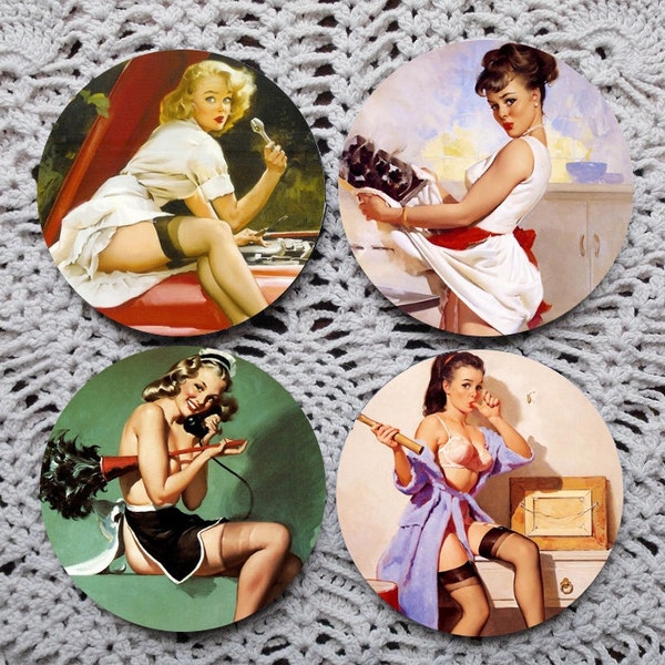 Hot Housewives -- Vintage Style Pinups Mousepad Coaster Set