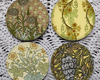 Mellow Yellow Posies -- Art Nouveau Floral Pattern Mousepad Coaster Set