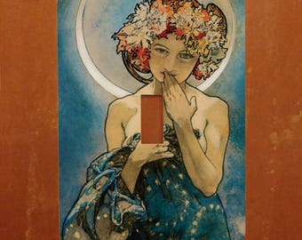 The Moon -- Mucha "Moon and Stars" Art Nouveau Light Switch Cover -- Oversized (Multiple Styles)