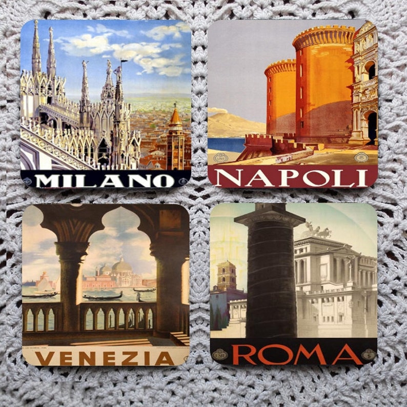 That's Amore Vintage Italy Travel Posters Mousepad Coaster Set image 1