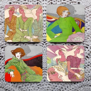 Fashion Plates -- 1970s Fashion Illustration Mousepad Coaster Set