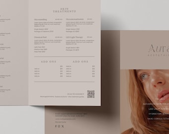 Huidverzorging Gezichtsbehandeling en spa-boekje Menusjabloon | Gehalveerde prijslijst voor schoonheidsspecialisten Schoonheidssalons Med spa's, bewerkbaar in Canva
