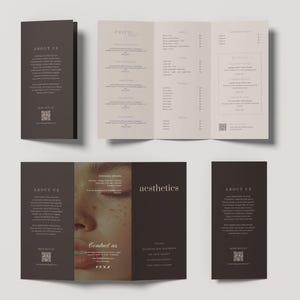 Hoogwaardige driebladige sjabloon voor esthetische kliniek | Huidverzorging en schoonheidsbrochure | Beautyprijslijst en servicepakketten | Bewerkbaar canvas afbeelding 1