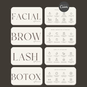 Aftercare Card Template Bundle: Brow, Lash, Facial & Botox (Canva PRO Template, Instant Download, Printable Card)