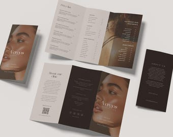 Driebladige brochure schoonheidsspecialiste | Prijslijst schoonheidssalon | Medspa-huidverzorgingsbranding | Minimalistische schoonheidsspecialiste-flyer | Schoonheidsbrochure