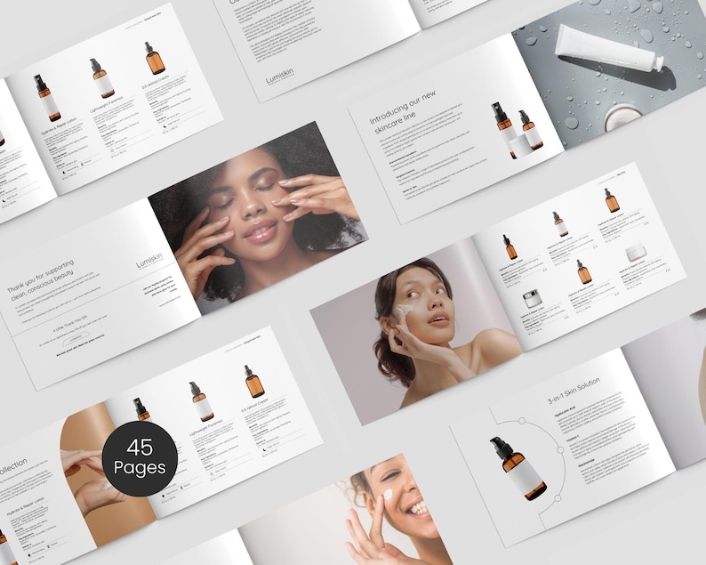 Skincare tips page design in editable format for beauty and dermatology brands - clean, modern style for cosmetic brands, fully customizable in Canva.