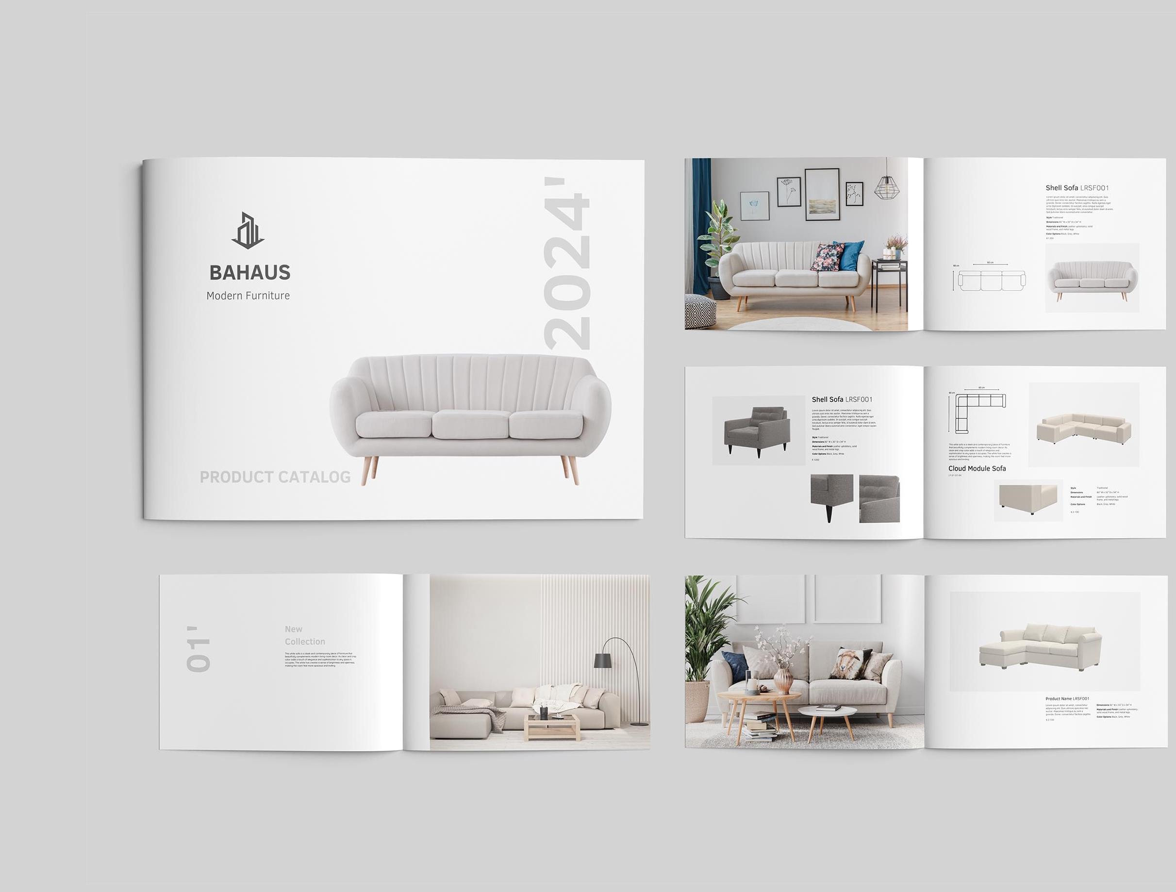 Product Catalog Canva Template, Minimalistic Design Modern Furniture Interior Brochure |  LandscapeA4 | Editable Line-sheet Template