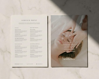 Esthetician Service Menu Template, Flyer for Med Spas and Beauty Salons, Editable in Canva