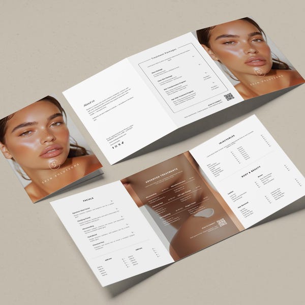 Price List Brochure Template, Esthetician Med Spa Tri Fold Service Menu, Editable & Printable Canva Template