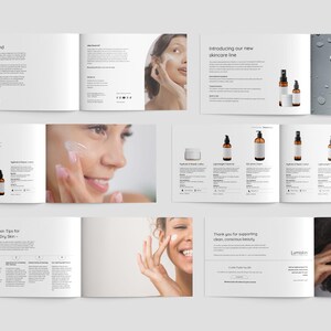 Product listing page design with editable skincare brand pricing and table of contents - customizable for beauty brands and skin care clinics in Canva.