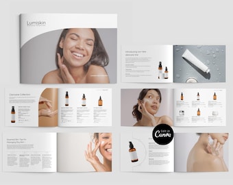 Plantilla de catálogo de productos cosméticos, hoja de línea de marketing de marca clínica para dermatólogos profesionales del cuidado de la piel, tamaño A4 + Carta EE. UU.