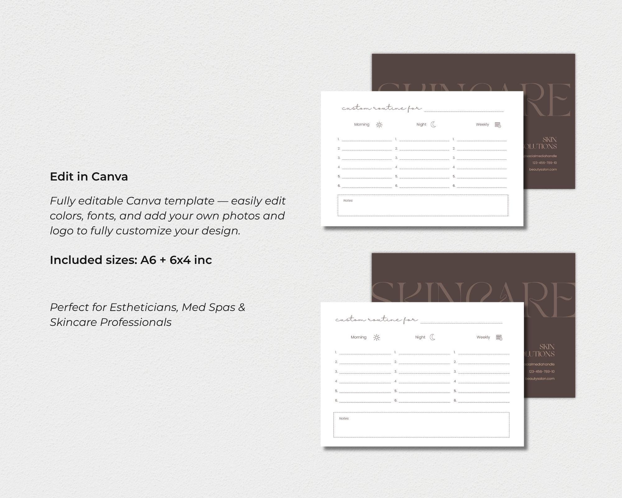Contain Non Routine Card Form Skincare Routine Card Template for Estheticians, Editable Client ...