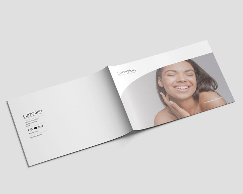 Professional pricing and product listing template for skincare and beauty brands, skincare product catalog for cosmetic brands, modern and clean layout, template in canva.