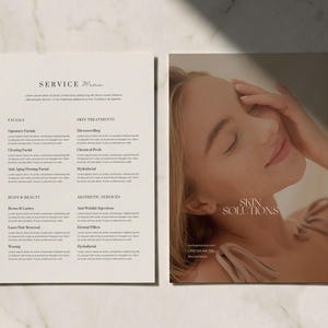 Esthetician Service Menu Template, Flyer for Skincare Beauty Salons & Med Spas, Editable in Canva