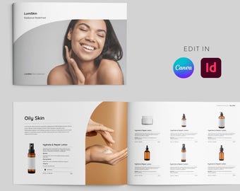Cosmetics Brochure Template, Professional Skincare Dermatologist Clinical Brand Marketing Line sheet Product Brochure, Canva & Indesign