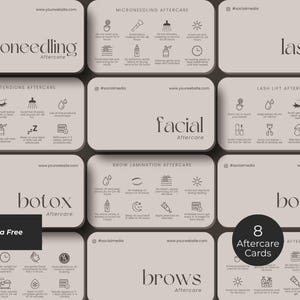 Printable aftercare cards for estheticians and skincare professionals. Editable Canva templates designed for salon branding, client care, and professional beauty business marketing. Ideal for estheticians, spas, and wellness brands looking to provide clear aftercare instructions and maintain a polished, cohesive brand experience.