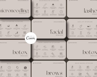 Paquete de tarjetas de cuidados posteriores, paquete de guías de cuidados posteriores para profesionales del cuidado de la piel y salones (plantilla gratuita de Canva, descarga instantánea, tarjeta imprimible)