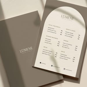 Vorlage für eine Preisliste für Kosmetikstudios, Nagelstudios, Augenbrauenstudios und Spas, Service-Menü-Vorlage, bearbeitbarer Flyer (Canva)