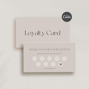 Skönhetslojalitetskort, elegant kundhålkort, salongskort, utskrivbart rabattkort (redigerbar Canva-mall, digital nedladdning)