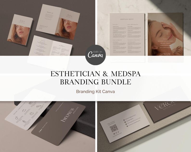 Esthetician Med Spa Branding Bundle Canva | Skincare Branding Kit | Beauty Salon Marketing Templates | Minimalist Neutral Design