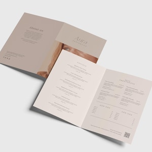 Skincare Facial & Treatment Spa Booklet Menu Template | Half Fold Price List for Estheticians Beauty Salons Med Spas, Editable in Canva