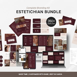 350+ Complete Esthetician & Med Spa Branding Bundle | Canva Templates | Burgundy Skincare Business Kit | Social Media + Marketing Templates