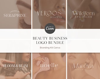 Plantilla de Canva para logotipos de belleza de lujo / Imagen de marca editable para esteticistas, cuidado de la piel, spas médicos, pestañas y peluquería.