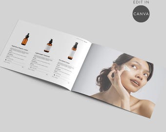 Skincare Product Brochure Line sheet Catalog, Brand Advertising Marketing for Professional Skincare Brands, Canva Template, US & A4