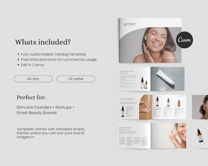 Cosmetics Product Catalog Template, Professional Skincare Dermatologist Clinical Brand Marketing Line sheet, A4 + US Letter image 2