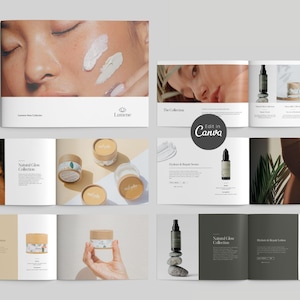 Skincare Product Catalog Template, Natural Beauty Brochure (Canva Editable) Digital Download