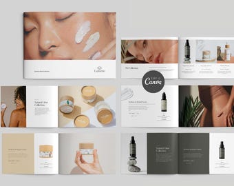Plantilla de catálogo de productos para el cuidado de la piel, folleto de belleza natural (Canva editable), descarga digital