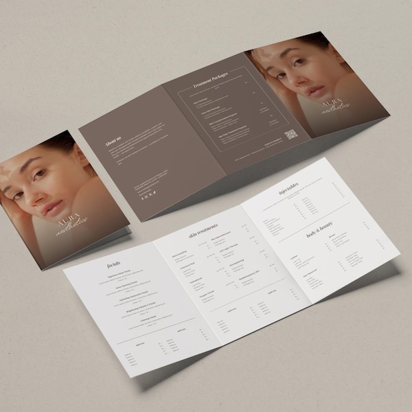 Med Spa Tri Fold Brochure Template, A5 & US Letter Editable Canva Brochure, Esthetician Price List, Beauty Salon Menu