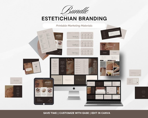 Esthetician Branding Bundle Canva Templates | Minimalist Luxury Med Spa Beauty Salon Brand Kit | Logo, Business Cards & Price Lists