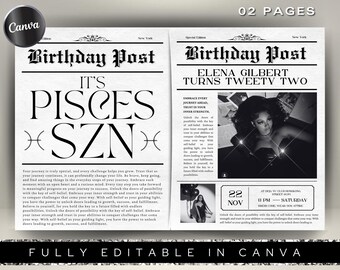 Birthday Newspaper Canva Template, Birthday Newspaper Template, Birthday Program, Large Birthday Newspaper, Editable Newspaper Itinerary
