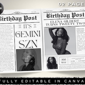 Birthday Newspaper Canva Template, Birthday Newspaper Template, Birthday Program, Large Birthday Newspaper, Editable Newspaper Itinerary