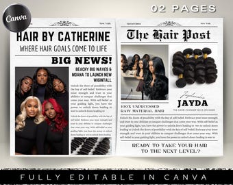 Newspaper Canva Template, Business Newspaper Template, Hair Newspaper Template, Large Business Newspaper, Editable Newspaper Itinerary