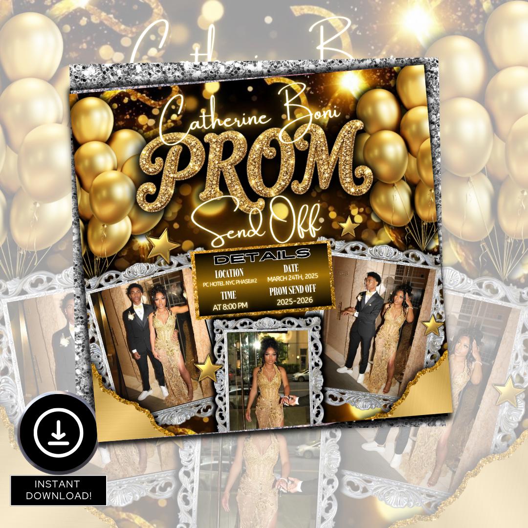 Instant Prom Design Golden Prom Send off Flyer, DIY Prom Flyer, Prom Canva Template, Prom ...