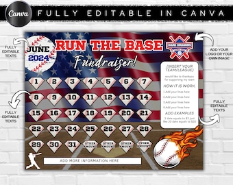 Editable Baseball Calendar Fundraiser Template | Clear The Board Fundraising Made Easy | 8.5x11 Digital Download,Pick A Date To Donate Fund
