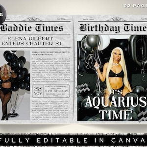Birthday Newspaper Canva Template, Birthday Newspaper Template, Birthday Program, Large Birthday Newspaper, Editable Newspaper Itinerary