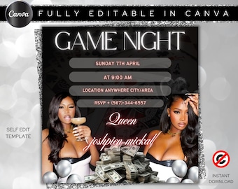 Game night invite, girls night, birthday, editable, digital download