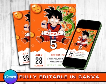 Editable Birthday Invitation Template, For Kids Party, Birthday Party Invite For Kids,Anime Birthday Invite, Dragon Birthday Invite,Editable