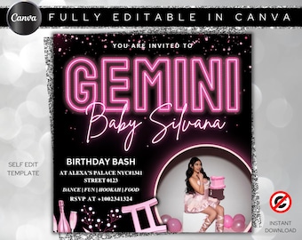 Gemini Birthday Flyer, Gemini Bash Flyer, Birthday flyer, Birthday Girl, Party Flyer, Celebration Flyer, Birthday Event, Birthday Invite