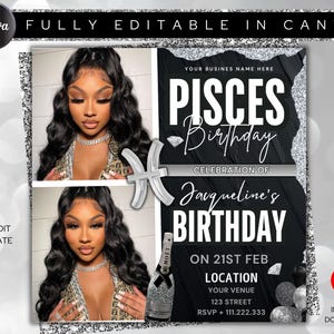 Pisces Birthday Flyer, Pisces Bash Flyer, Birthday flyer, Birthday Girl,Party Flyer,Celebration Flyer, Birthday Event,Baddie Birthday Invite