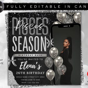 Pisces Birthday Flyer, Pisces Bash Flyer, Birthday flyer, Birthday Girl,Party Flyer,Celebration Flyer, Birthday Event,Baddie Birthday Invite