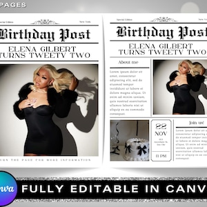 Birthday Newspaper Canva Template, Birthday Newspaper Template, Birthday Program, Large Birthday Newspaper, Editable Newspaper Itinerary