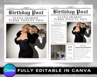 Birthday Newspaper Canva Template, Birthday Newspaper Template, Birthday Program, Large Birthday Newspaper, Editable Newspaper Itinerary