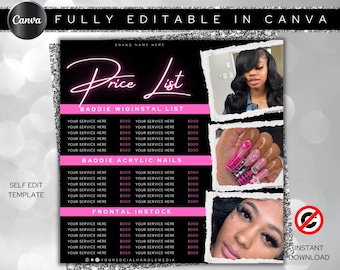 Price List, Price List Flyer, Price List Template, Hair Price List, Wig Bundle Price List, Nail Price List, Braid Price List, Service Menu